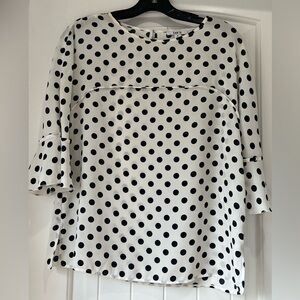 Bar III Polka Dot Ruffle Bell Sleeve Top Blouse Size Medium